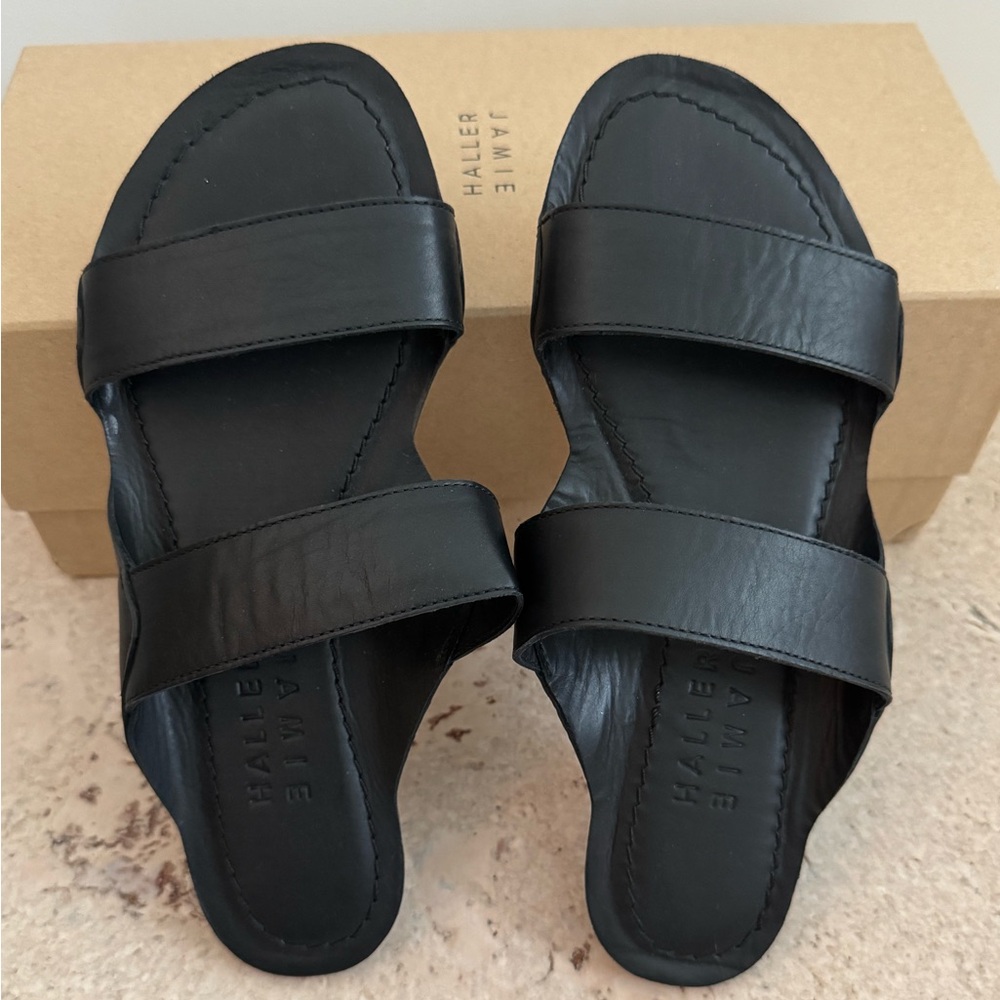 Jamie Haller The Two-strap Slide Sandal in black leather 36